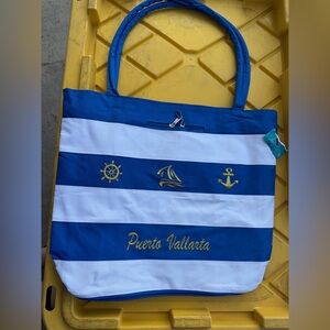 Puerta Vallarta Souvenir Sailboat Canvass Handbag w/zippers Tote Bag new